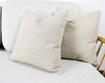 Eco Recycled Yarn Natural Herringbone Wool Cushion Covers, 100% Natural Fiber Wool, Cotton & Linen Mix Throw Pillows.