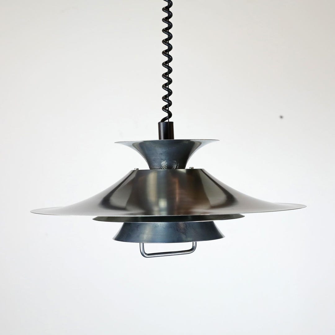 Danish Mid Century 3 Tier Rise and Fall Pendant Lamp 1970's in Polished ...
