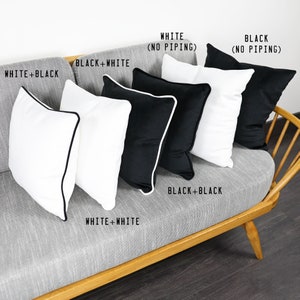 Black Velvet Scatter Cushion Covers with Contrasting Piping in Luxury Plush Velvet. White/Blue/Orange/Green/Teal/Mustard Throw Pillows. image 7