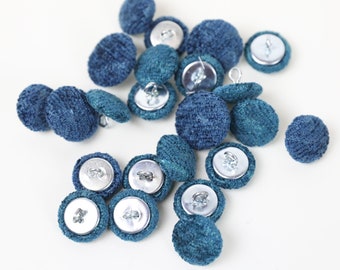 Textured Herringbone Chenille Velvet Teal or Blue Upholstery Furnishing Loop Back Buttons 17mm & 20mm