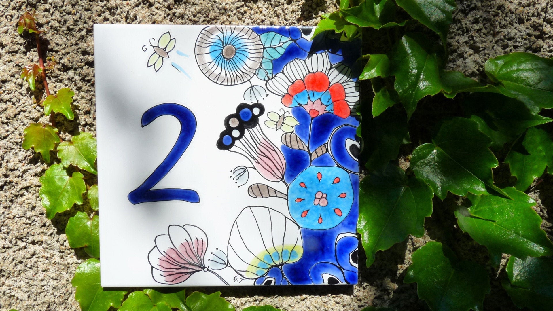 Numéro de Maison - Fleurs Cobalt