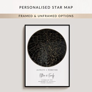 Custom Star Map Print, Personalised Night Sky by Date and Location, Framed or Unframed