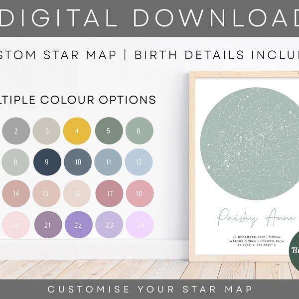 Custom Star Map | Digital Star Map | PDF Star Map | Birth | Baby Gift | Baptism Gift | Newborn Gift | Baby Girl | Baby Boy | Baby Details