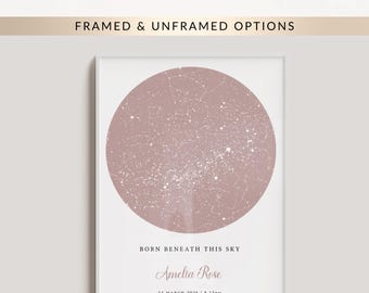 Personalised Baby Star Map Print, Newborn Keepsake, Framed or Unframed