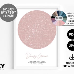 Custom Star Map | Digital Star Map | PDF Star Map | Birth | Baby Gift | Baptism Gift | Newborn Gift | Baby Girl | Baby Boy | Baby Details