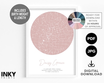 Custom Star Map | Digital Star Map | PDF Star Map | Birth | Baby Gift | Baptism Gift | Newborn Gift | Baby Girl | Baby Boy | Baby Details