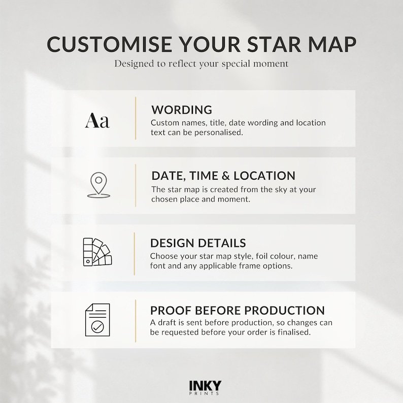 Genuine Reflective Foil Star Map Print, Personalised Night Sky Chart, Framed or Unframed Keepsake 画像 11