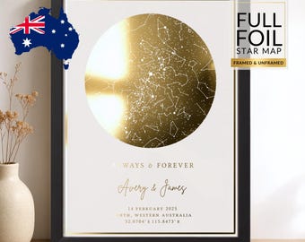 Full Foil Custom Star Map, Personalised Night Sky by Date, Framed or Unframed