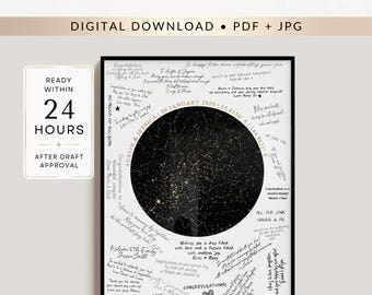 Wedding Guest Book Alternative, Personalised Star Map, Custom Date & Location, Digital Download