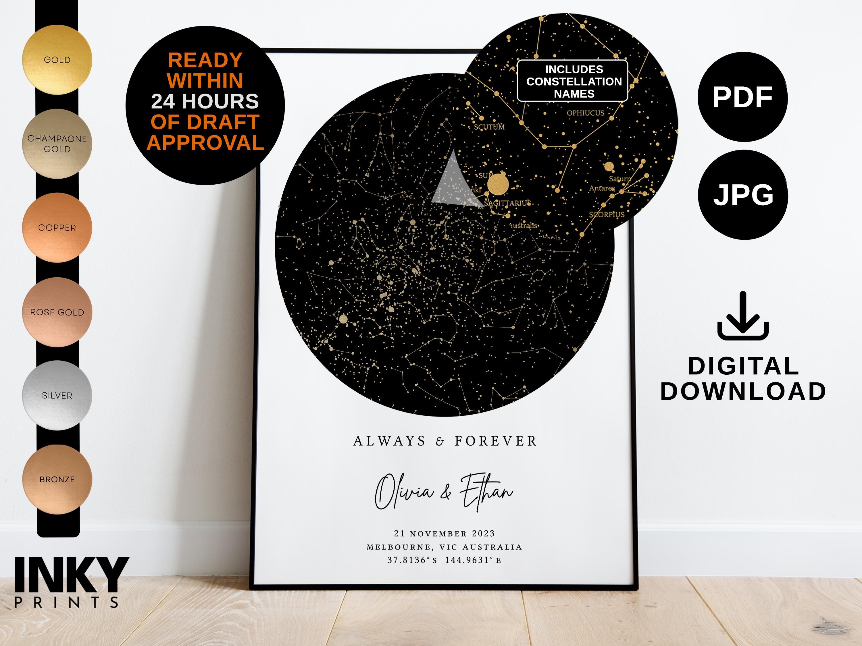 Custom Star Map Star Labels | Constellation Map | Stars Map | Husband Wife Birth Baby Birthday Personalised Gift First Anniversary 1st Paper