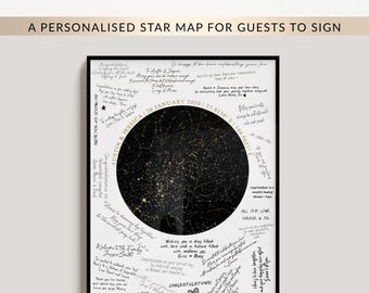 Wedding Guest Book Alternative, Personalised Star Map Signing Poster, Framed or Unframed