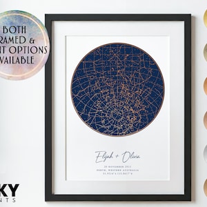 A4 A3 A2 Framed Custom Star Map | Navy | Gift for Him | Gift for Her | 1st Anniversary | Paper Gift | Wedding | Engagement