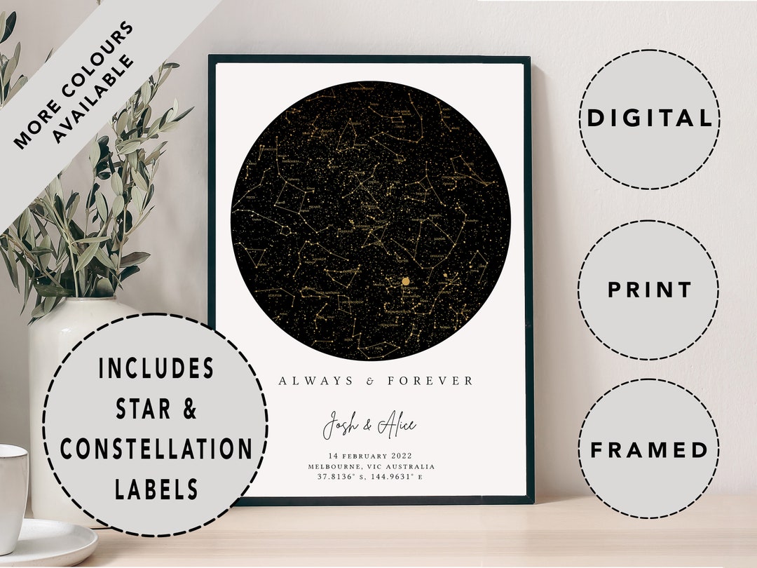 Custom Star Map Star Labels constellation Mapstars Map Husband Wife ...