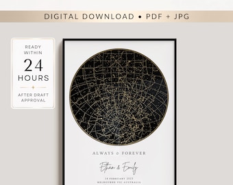 Custom Star Map Digital Download, Personalised Night Sky by Date, Anniversary & Wedding Gift