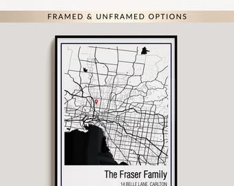 Custom Address Map Print, Our First Home Gift, Personalised Street Map, Framed or Unframed