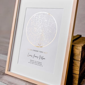 Framed Foiled Custom Star Map A3, A4 A5  | Anniversary | Baby Gift |  Custom Star Chart | Personalised Gift | Framed Star Map | Newborn Gift