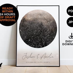 Carte des étoiles personnalisée NUMÉRIQUE | Télécharger | Cadeau pour lui | Cadeau pour elle | 1er anniversaire | Cadeau d'anniversaire en papier | Cadeau de mariage | Cadeau de fiançailles