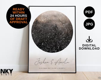 DIGITAL Custom Star Map | Download | Gift for Him | Gift for Her | 1st Anniversary | Paper Anniversary Gift | Wedding Gift | Engagement Gift