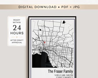 Custom Address Map, New Home Gift, Personalised Map Art, Digital Download