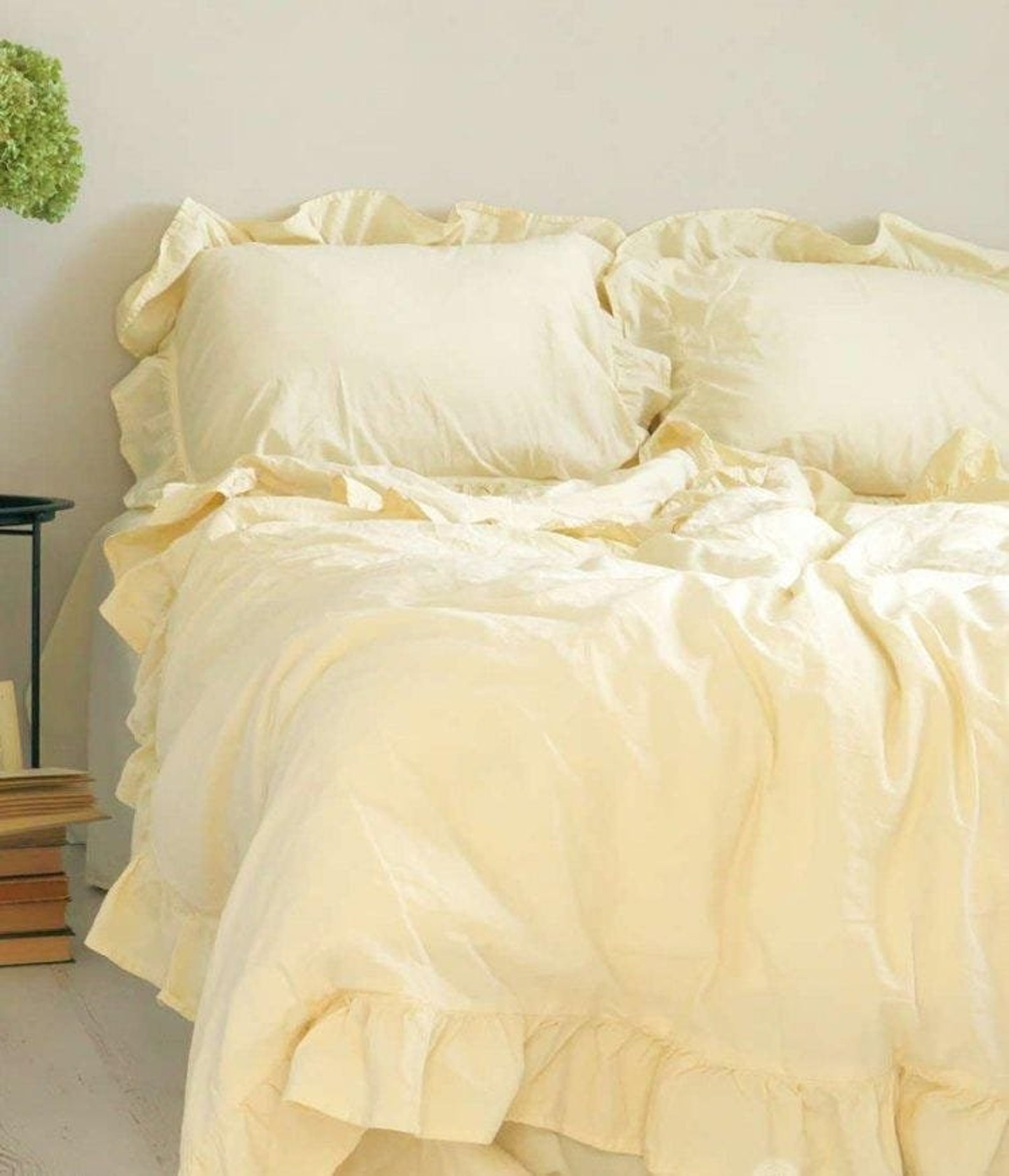 Ruffle Yellow Pastel Bedding Set Custard Yellow Queen Duvet Etsy UK