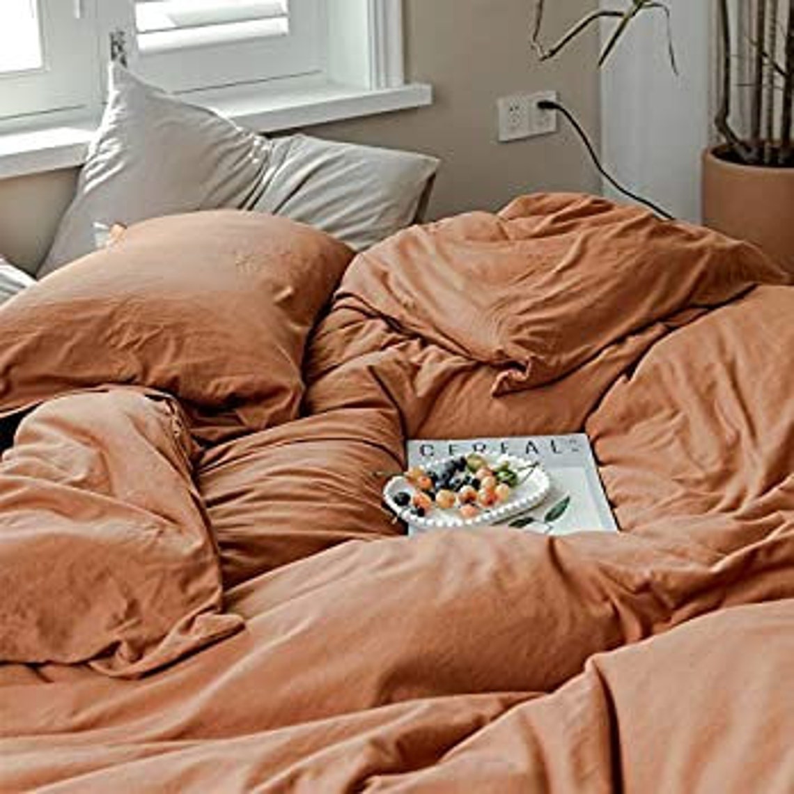 Caramel Pumpkin Duvet Cover King Solid Brown Bedding SetBoho Etsy