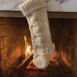 Handmade Christmas Stocking, Large Cable Knit Stocking, Knitted Handmade Stocking, Crochet Holiday Stocking