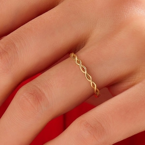 Solid Gold Twist Ring 14k Gold Dainty Stacking Band Real Gold Statement Ring Delicate Thumb Ring Thin Gold Bands for Women Slim Skinny Ring