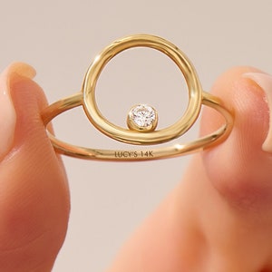 14K Solid Gold Karma Ring for Women – Dainty Open Circle Geometric Ring, Minimalist Statement Gold Jewelry Gift for Her