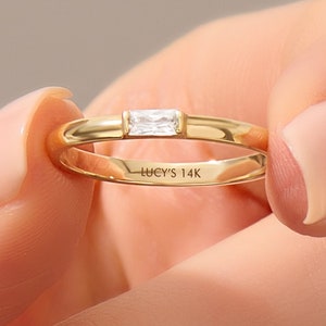 Diamond Baguette Solitaire Ring 14k Solid Gold Minimalist East West Engagement Band for Women Simple Wedding Gift Jewelry