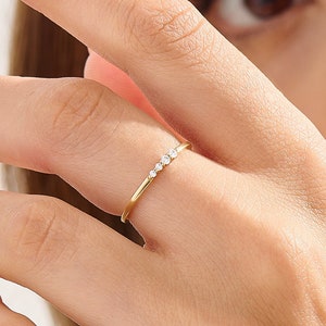 14k Solid Gold Moissanite Wedding Ring for Women Dainty Gold Stacking Ring Minimalist Moissanite Band