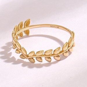 14k Solid Gold Olive Branch Ring Vine Wedding Band for Women Dainty Leaf Stackable Nature-Inspired Floral Gift Jewelry Ring for Mom Birthday