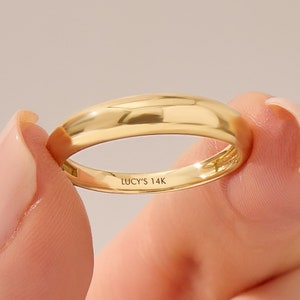 14k Solid Gold Minimalist Dome Ring, Chunky Crescent Wedding Band for Women, Thick Shiny Plain Gold Statement Ring, Dainty Jewelry Gift