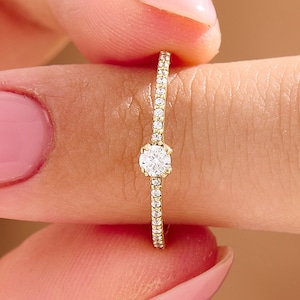 14k Solid Gold Diamond Engagement Ring Minimalist Solitaire Half Eternity Band for Women 0.3ctw Promise Ring Gift Jewelry for Her Birthday