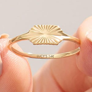 Solid Gold Sun Signet Ring 14k Real Gold Pinky Ring for Women Sun Engraved Dainty Ring Celestial Stacking Band Slim Signet Ring Gift for Her