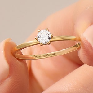 Simple Diamond Ring for Women Engagement Ring 14k Solid Gold 0.15ct Round Diamond Solitaire Ring Dainty Promise Ring for Her Jewelry Gift