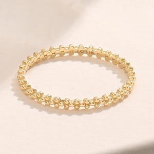 14k Solid Gold Beaded Stacking Ring – Slim Minimalist Gold Band, Dainty Textured Everyday Ring