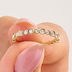 14k Solid Gold Bezel Diamond Stacking Ring for Women Minimalist Wedding Ring Dainty Diamond Band Jewelry Gift for Her