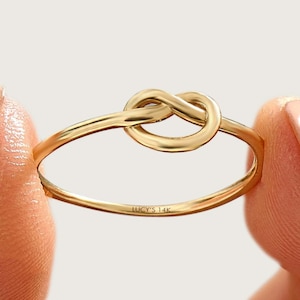 14K Solid Gold Liebesknotenring für Frauen - Zarter Unendlichkeitsversprechensring, dünnes Freundschaftsband, sinnvolles Geschenk für Sie