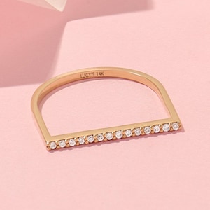 Diamond Flat Bar Ring 14k Stacking Ring Women Pave Daimond Bar Ring Thin Everyday Ring Gold Simple Diamond Line Ring image 2