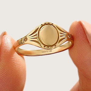 14k Solid Gold Antique Signet Ring Personalized Pinky Ring for Women Custom Engraved Monogram Vintage Style Statement Gift Jewelry Mom