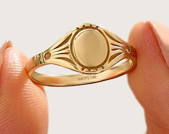 14k Solid Gold Antique Signet Ring Personalized Pinky Ring for Women Custom Engraved Monogram Vintage Style Statement Gift Jewelry Mom