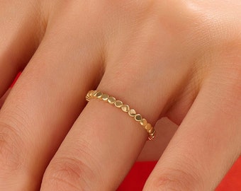 Flat Beaded Band Ring, Solid Gold Ball Stacking Ring, 14k Gold Small Dotted Eternity Rings for Women, Dainty Everyday Ring, Handmade Rings