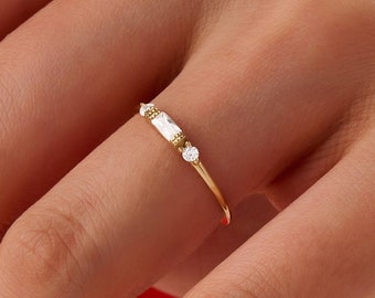 Baguette Diamond Ring, 14k Gold Wedding Band Women, Dainty Stackable Ring, Minimalist Real Diamond Solitaire Ring, Handmade Bridal Rings