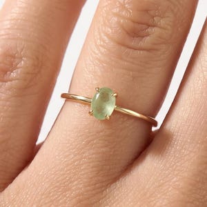 Green Aventurine Ring, 14K Solid Gold Oval Solitaire, Mint Green Gemstone Ring for Women, Dainty Aventurine Engagement Gift