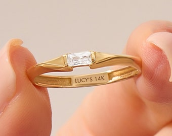 Baguette Diamond Engagement Ring, 14k Natural Diamond Ring, Solid Gold Bridal Band for Women, Minimalist Anniversary Gift Ring, Handmade