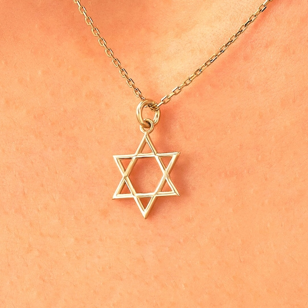 Star of David Pendant Necklace | 14k Solid Gold Religious Charm for Women | Magen David Pendant by Lucys Fine with Yellow Rose White Options