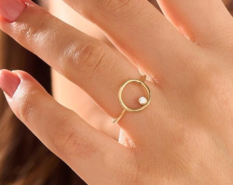 14K Solid Gold Karma Ring for Women – Dainty Open Circle Geometric Ring, Minimalist Statement Gold Jewelry Gift for Her