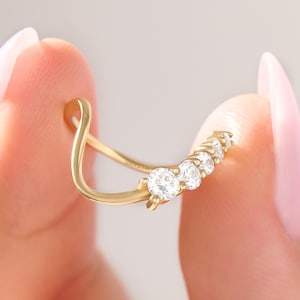 14k Solid Gold Diamond Wave Ring – Deep Curve Arch Band, Curved Wedding Ring Enhancer for Solitaire, Stacking Band, Handmade Gold Jewelry