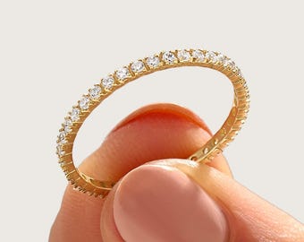 14K Solid Gold Diamond Eternity Ring, Diamond Eternity Band, Stacking Wedding Band for Women