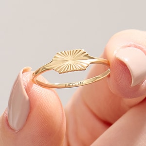 Solid Gold Sun Signet Ring 14k Real Gold Pinky Ring for Women Sun Engraved Dainty Ring Celestial Stacking Band Slim Signet Ring Gift for Her